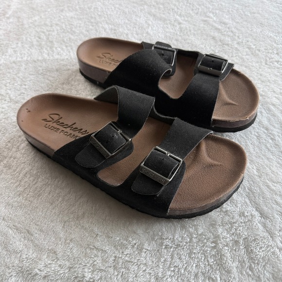 Skechers Shoes - Skechers Luxe Foam Double Strap Slide Sandals Womens Size 6 Black Buckle Casual
